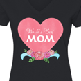 thumbnail image 4 of Inktastic World's Best Mom in Pink Heart with Flowers Women's V-Neck T-Shirt, 4 of 5