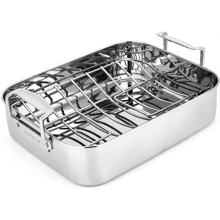 

ZCYH Pan with Polished Rack Wide Handle and Stainless Steel Turkey Chicken Roasting Pan Great for Thanksgiving Dinners Tender Roast Deep Dishes and More