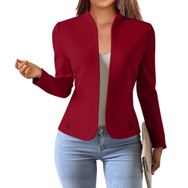 Chaquetas y abrigos casuales sin capucha de manga larga para mujer, blazers, chaquetas de traje, tops con empalme de encaje, blazer corto, abrigos lisos de manga larga, blusa para mujer