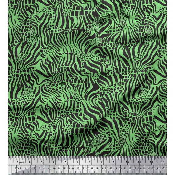 Soimoi Green Cotton Duck Fabric Leopard & Wild Animal Skin Print Sewing Fabric BTY 42 Inch Wide