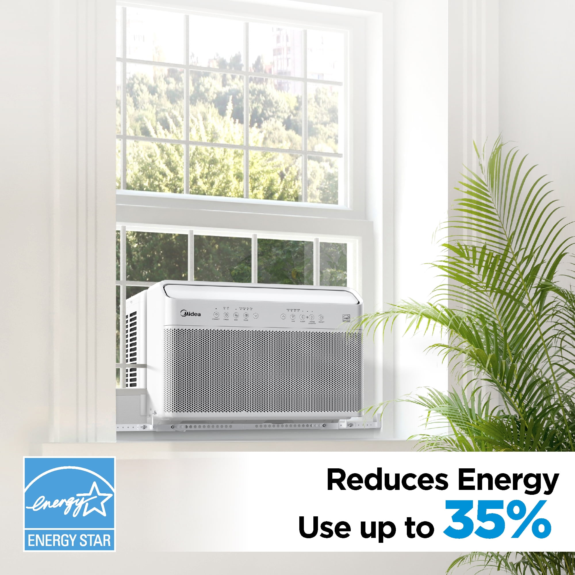 Midea 12,000 BTU Smart Inverter U-Shaped Window Air Conditioner, 35% Energy Savings, Quiet, Up to 550 Sq. ft., MAW12V1QWT, New