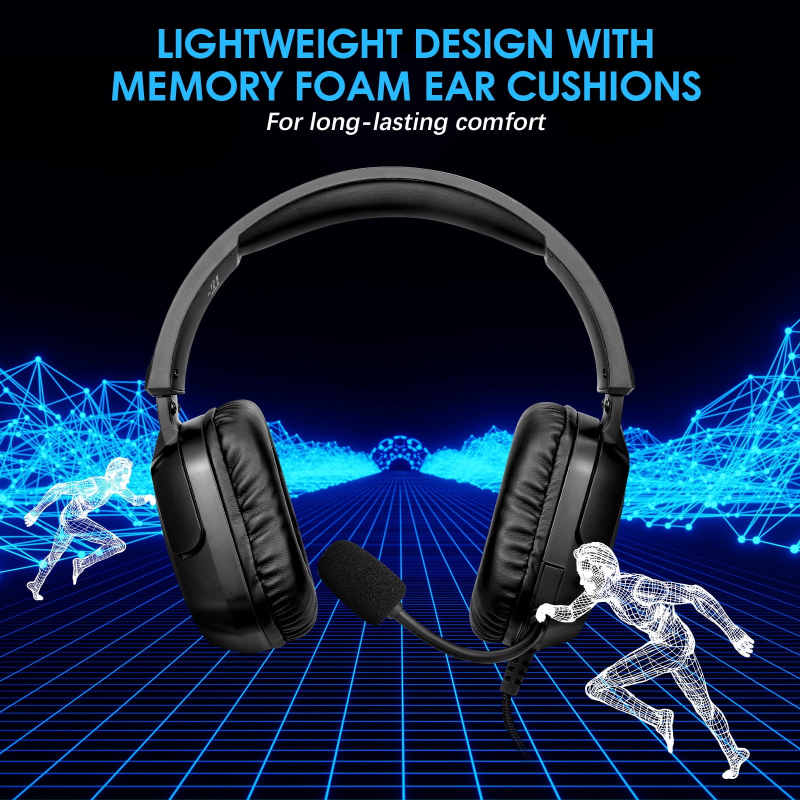 Gaming Headset with Microphone, Over Ear Headphones with Directional Noise Cancelling Mic and Dynamic RGB Lighting, 3.5mm Audio Jack, for PC, Smartphone, Gaming Console, Extra-Large Earcups