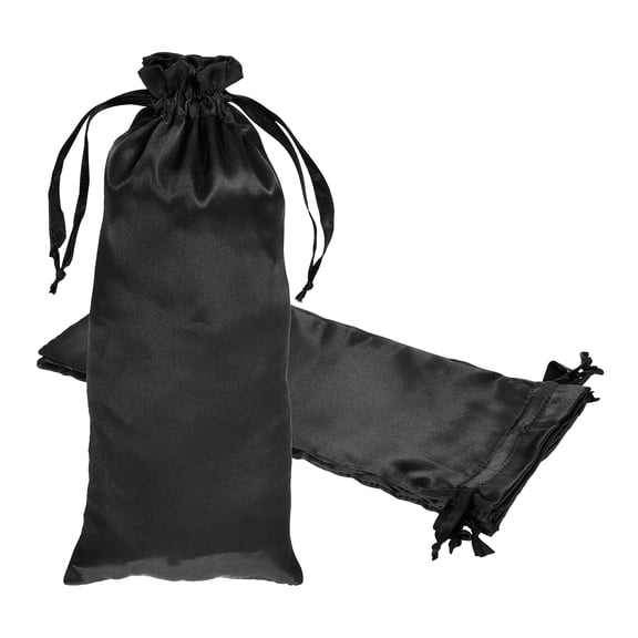 Uxcell Satin Drawstring Favor Bags, (13.8" x 5.9", Black) (3Pcs), Satin Gift Bags Gift Pouches with Drawstrings, Suit for - Wedding/Festival/Birthday/Celebration