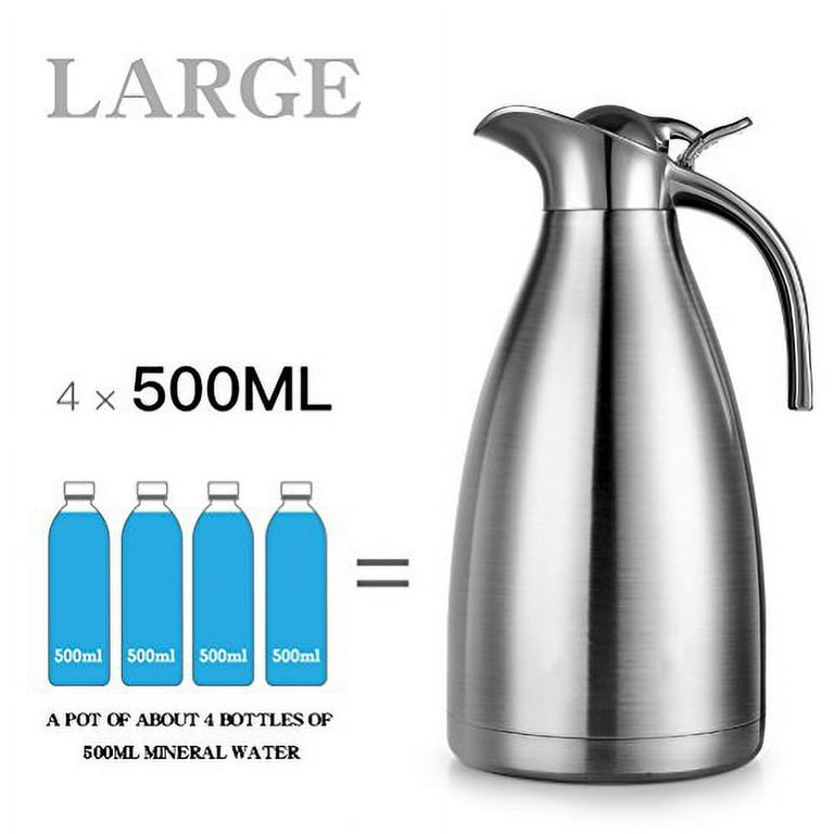  68 Oz Insulated Thermal Coffee Carafe Stainless Steel Double  Walled Vacuum Coffee Thermos, Hot Water, Tea, Hot Beverage Dispenser, Keep  24 Hour Heat Retention/12 Hour Cold Retention (Sliver, 2L): Home 