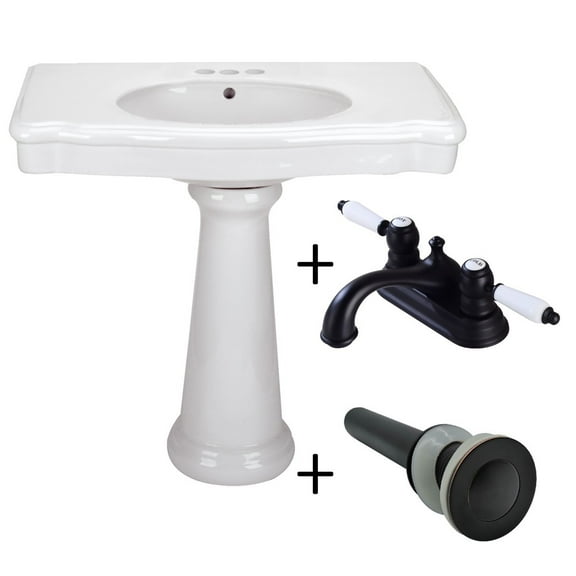 Renovators Supply Vintage Darbyshire White Pedestal Sink Centerset Faucet Holes with Overflow
