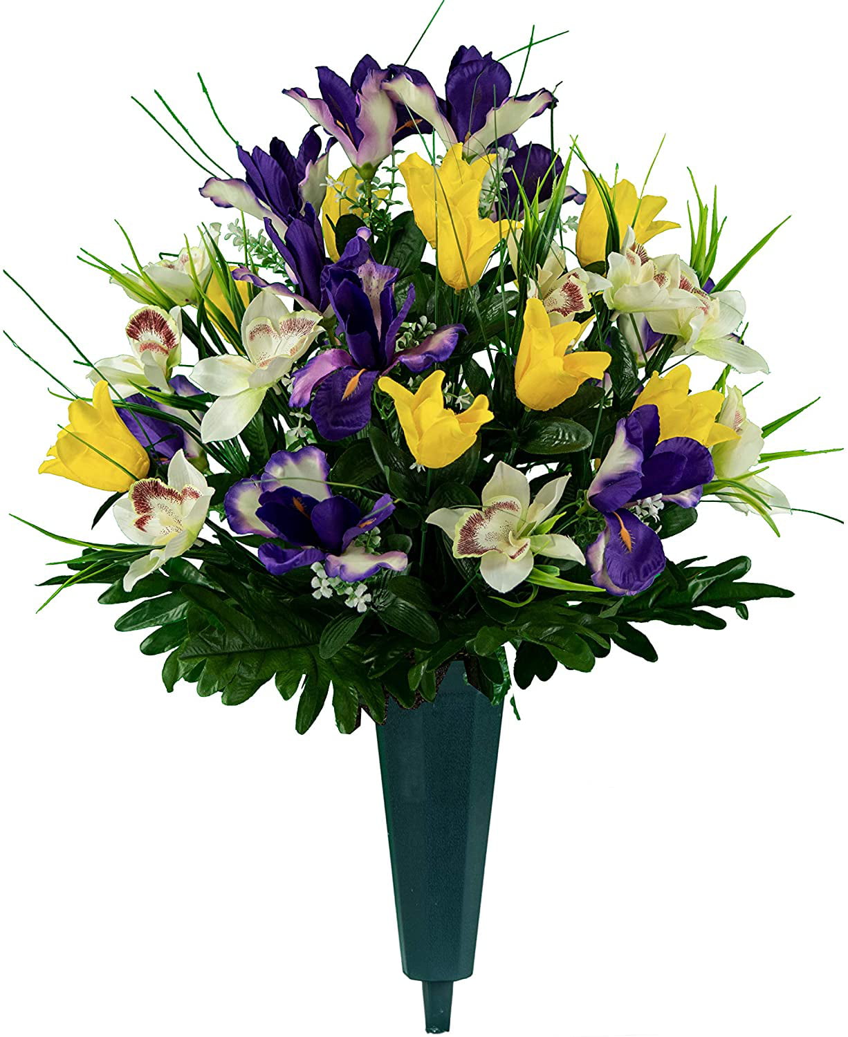 Sympathy Silks Artificial Cemetery Flowers Yellow Tulip Purple Iris