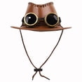 thumbnail image 7 of Jiibva Western Cowboy Hat Leather Vintage Sun Cap Large Curved Wide Brim With Windproof Goggles for Men and Women, 7 of 7