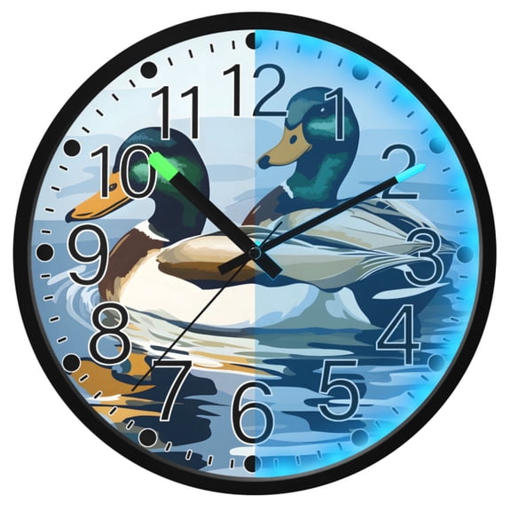 Ryvnso Ducks in Water 12 Inch Night Light Wall Clock Silent Battery Operated Luminous Clocks