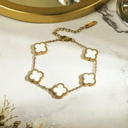 JeenMata White Flower Link Bracelet in Yellow Gold Plated