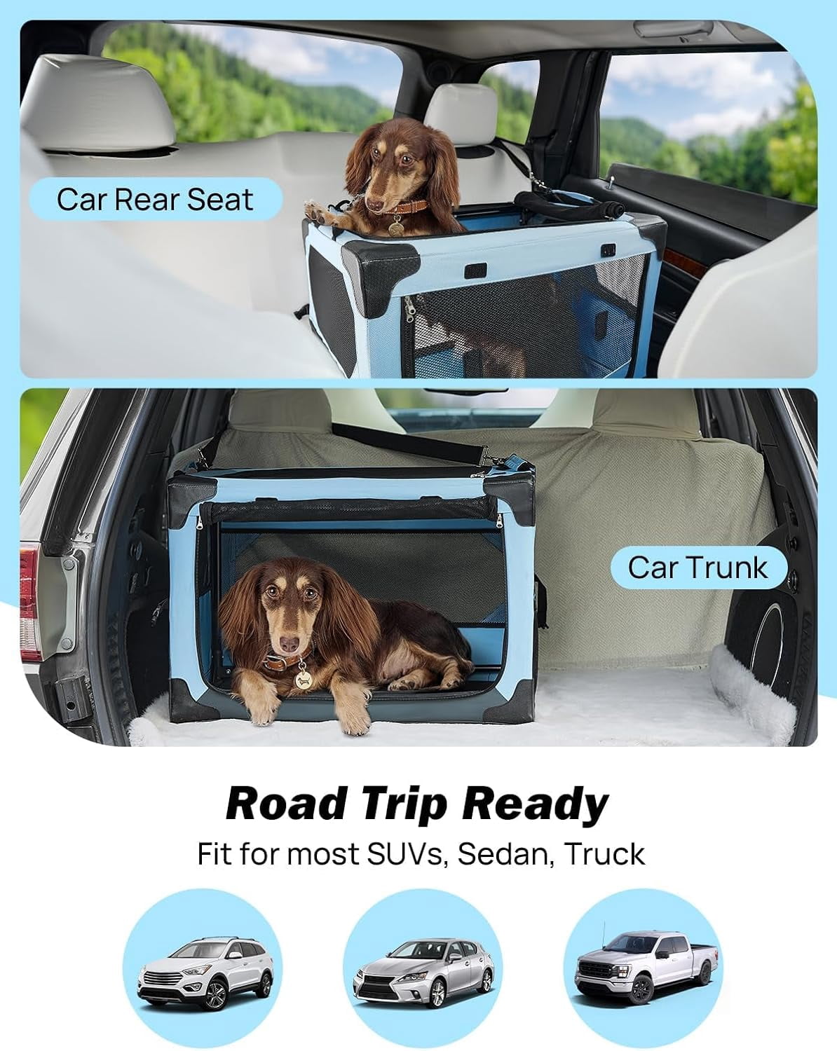 Collapsible Dog Crate 20 Inch Portable  for Car Travel Foldable Soft  Cage for Puppy Small Dogs Blue