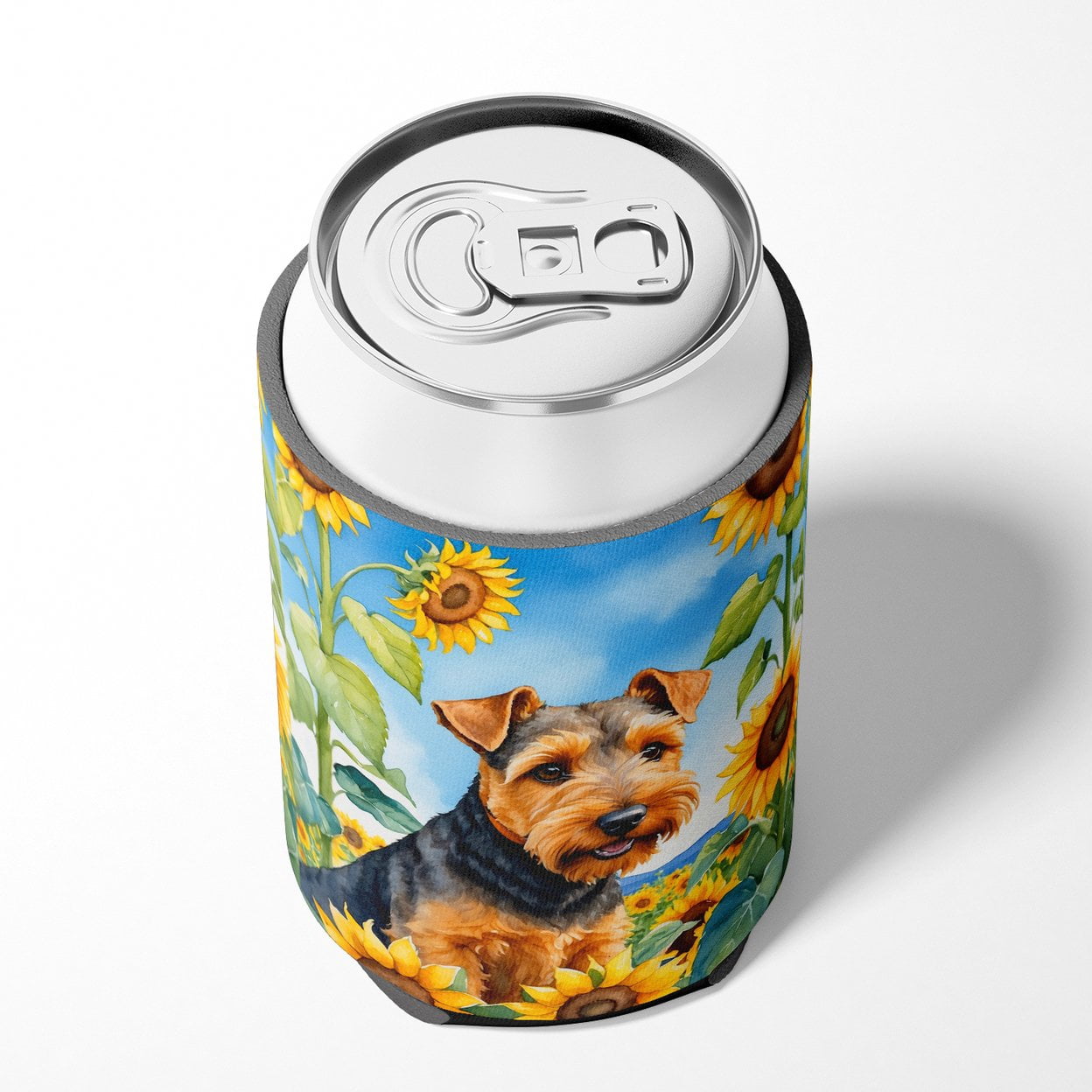 Welsh Terrier in Sunflowers Can or Bottle Hugger 3 in x 5 in