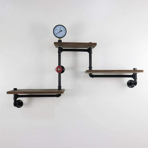 ATT Hardware Industrial Black Pipe Floating Shelves Rustic Vintage Ladder Display Rack Floating Rack