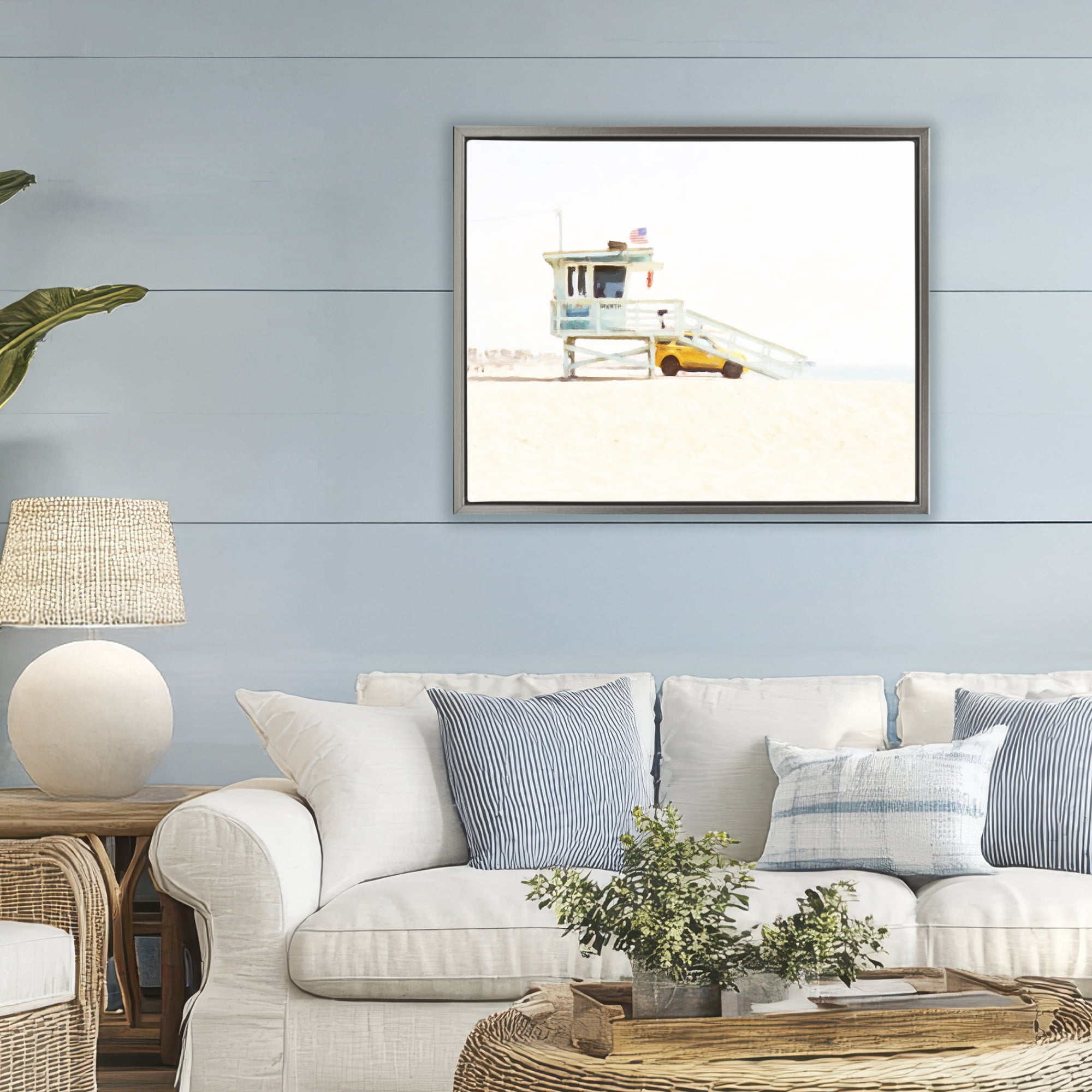 Stupell Industries Soft Light Lifeguard Station Gray Framed Floater Canvas Wall Art, design by Kim Curinga