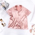 thumbnail image 5 of Satin Pajamas Sets Women's Short Sleeve Sleepwear Soft Silk Button Down Loungewear Two Piece Pjs Shorts Set S-XL Womens Clothes, 5 of 7