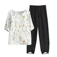 thumbnail image 2 of Yuwull Womens Pajamas Set Short Sleeve Crew Neck Top with Capris Pants Elastic High Waisted Casual Floral Sleepwear Pjs Loungewear Sets Womens Sleepwear Summer Pajamas S-4XL Plus Size On Clearance, 2 of 5