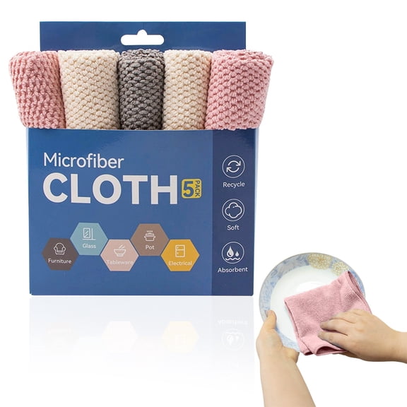 Microfiber Cleaning Cloth, 5 Pcs 11.81x11.81 inch High Performance towels- 2000 Washes, Soft Quick Drying Microfiber Towel, Reusable, Microfiber Towels for Cars Kitchen Garage House Office(A)