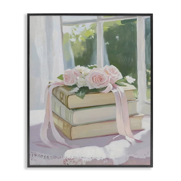 Stupell Industries Glam Stack Of Books with Roses Black Framed Giclee Art, 11 x 14, by The Prints Vibe