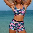 thumbnail image 4 of Erwazi Womens 3 Piece Surfing Wetsuit Printed Open Back Bikini Bathing Suit Boyshort Swimsuit Set with Zip Up Cover Up, 4 of 7