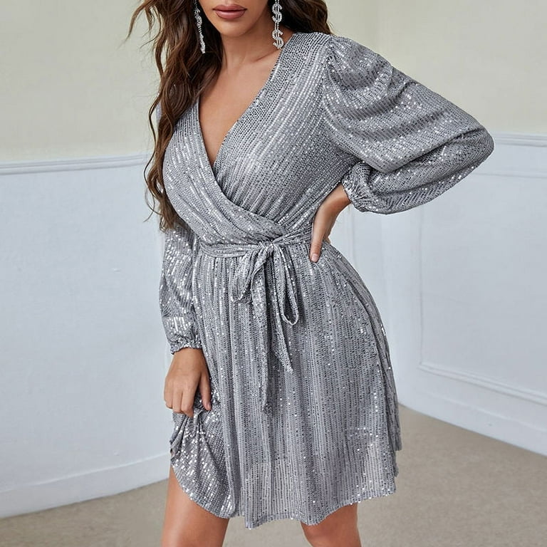 silver long sleeve homecoming dress Trendy Long Sleeves Sweetheart Silver Sequined Luxurious Prom Party GownsNew Arrival