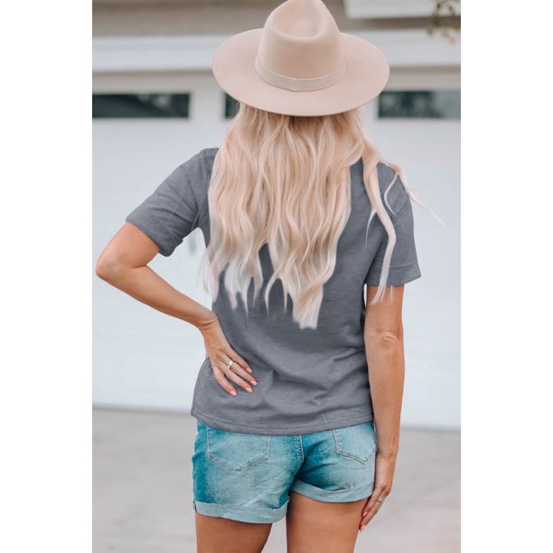 ABPHQTO Camiseta de manga corta con estampado gráfico de plantas Hello Summer Time gris para mujer