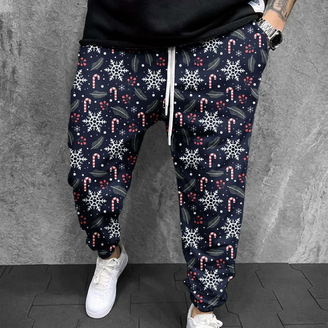 DPTALR Men Casual Sweatpants Christmas Printed Elastic Trousers