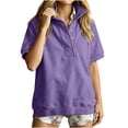 thumbnail image 2 of Women's Short Sleeve Sweatshirt Half Snap Button Stand Collar Relaxed Fit Casual Summer Pullover Vacation Outfits 2026, 2 of 9