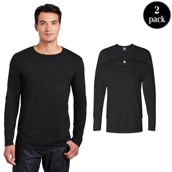Gildan Men’s Softstyle T-Shirt, Long Sleeve Crewneck Classic Fit Bulk Tee, Black, 2-Pack, S