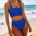 thumbnail image 2 of UTSJKR Women's Ribbed High Waisted Bikini Set, Square Neck 2 Piece Swimsuit for Summer Trendy and Textured Beach Wear Blue XL, 2 of 9
