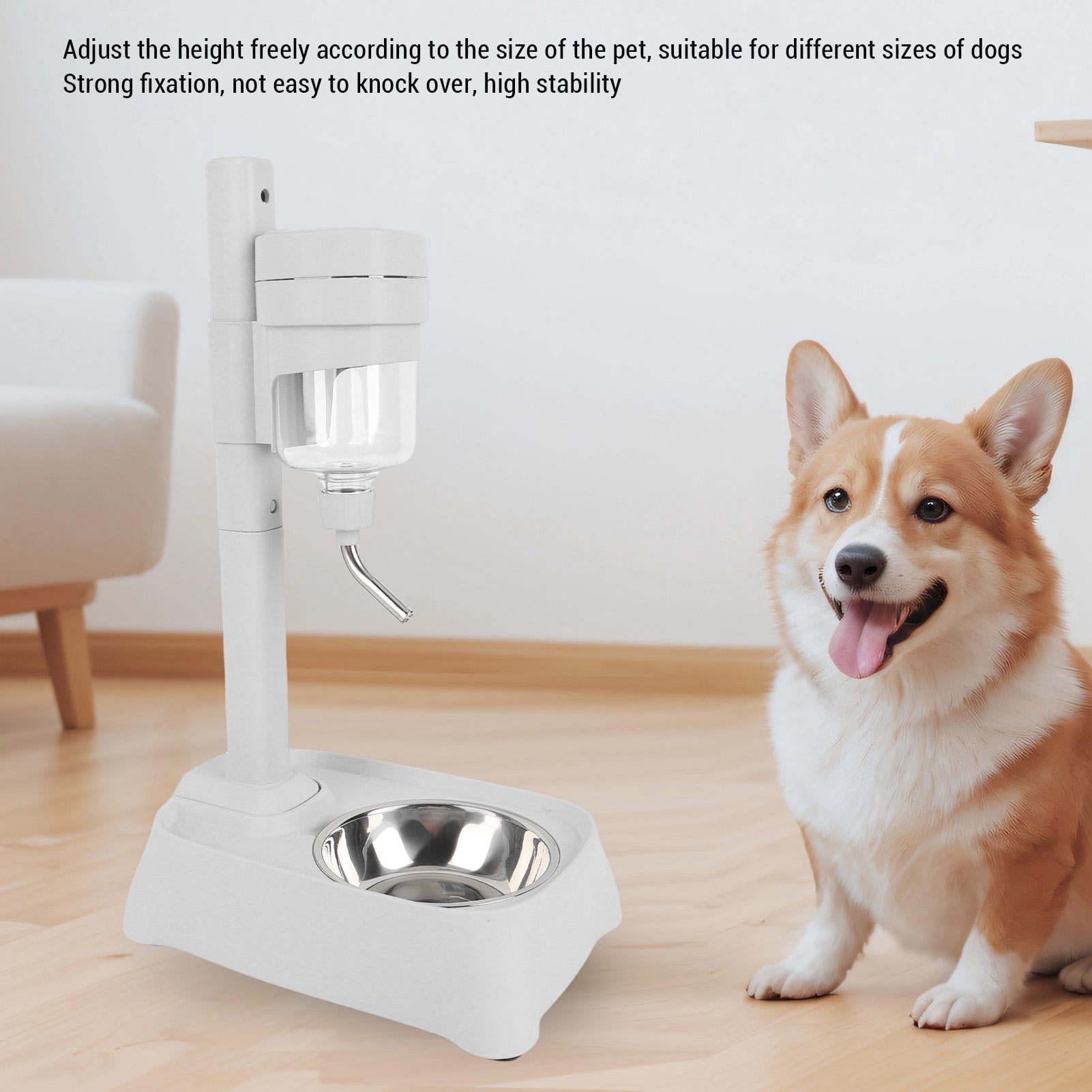 BOKYAN Adjustable Height Pet Standing Water Dispenser – 500 ml Stainless Steel Bowl, Automatic Cat & Dog Feeder, No‑Splash Design, Elegant Gray