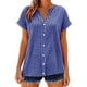 thumbnail image 2 of Camisas de Manga Larga para Mujeres Cuello en V de Ajuste Suelto Botón de Manga Corta Lino Túnica Blusa Cuadrado, 2 of 8
