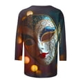 thumbnail image 4 of YUGYXL Women's Plus Size 3/4 Sleeve Shirts Mardi Gras Party Mask Printed Lightweight Loose Clothes Trendy Crew Neck Tunic Comfy Tshirts Celebration Tops Sales, 4 of 5