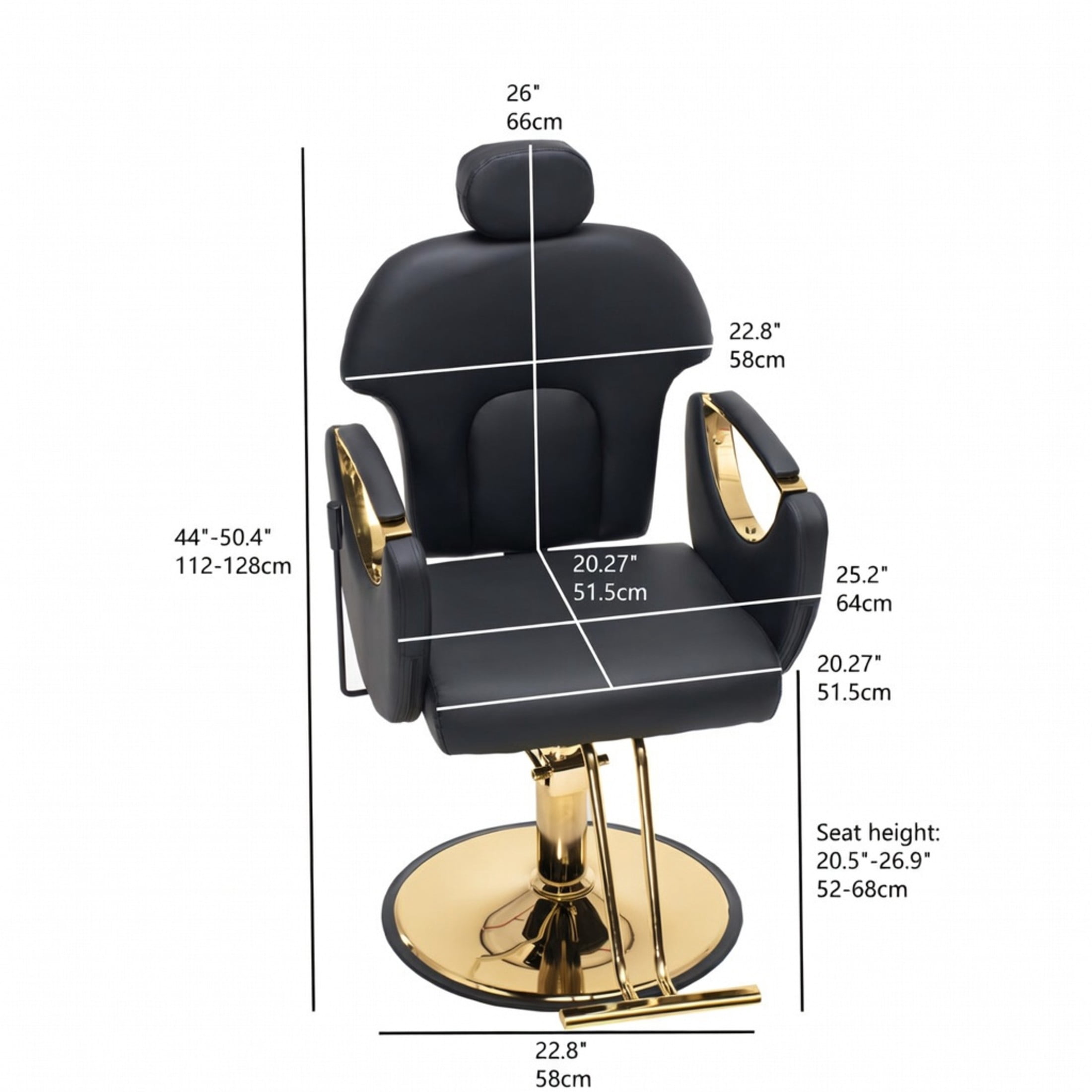 Noble House Hydraulic Barber Chair, Reclining Salon Styling Chair, PU Upholstery, Black + Gold