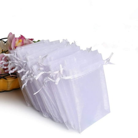 100PCS Premium Sheer Organza Bags, White Wedding Favor Bags with ...