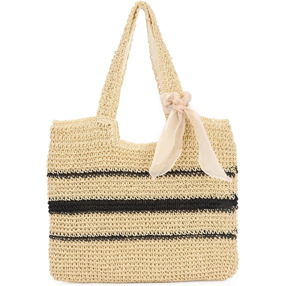 LinYooLi Women Straw Tote Bag Large Summer Woven Beach Bag Retro Shoulder Handbag