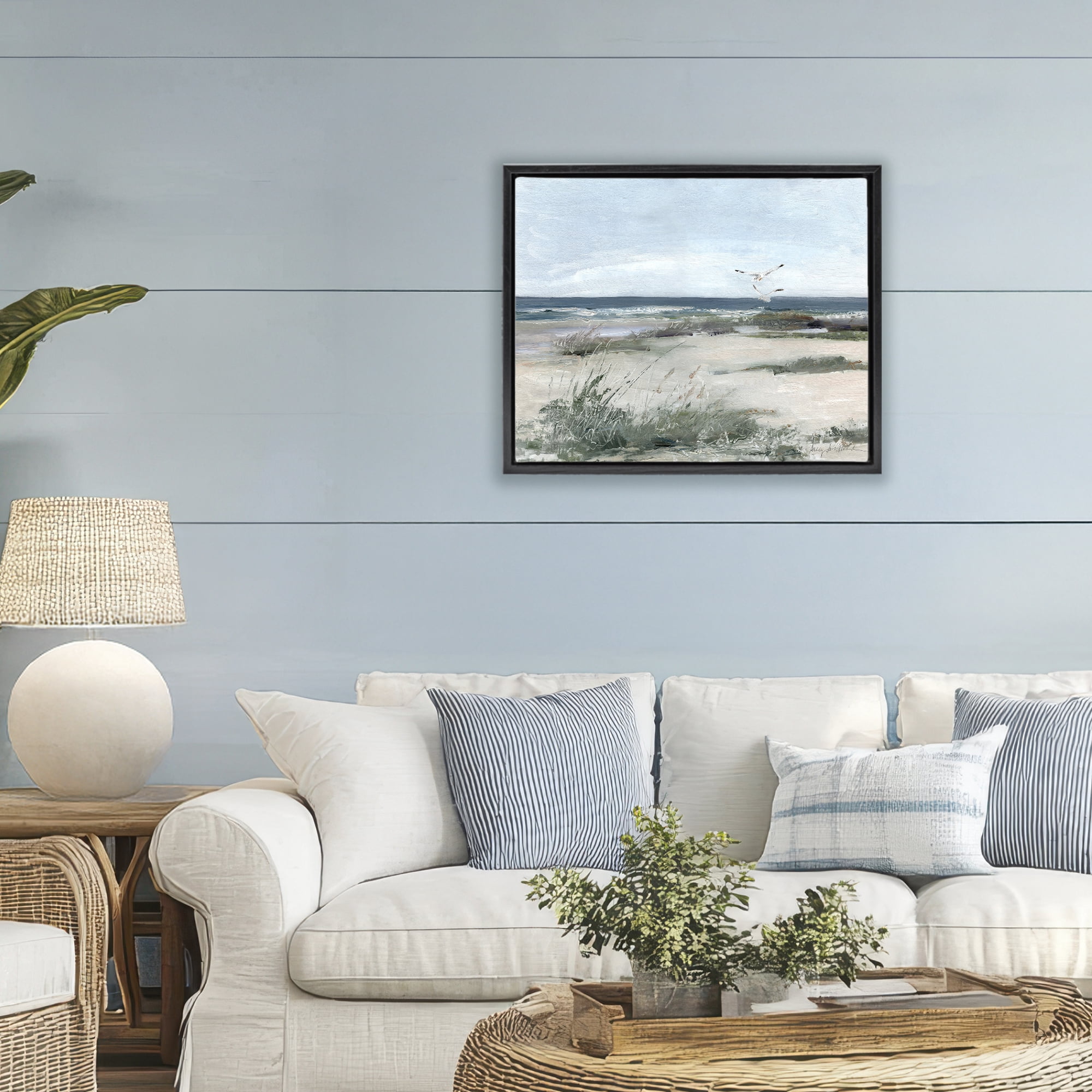 Stupell Industries Seagull Pair over Waves Black Framed Floater Canvas Wall Art, design by Sally Swatland