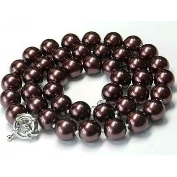EOEMY 10mm Chocolate Sea Shell Pearl Necklace 18''Aaa ##Hl019