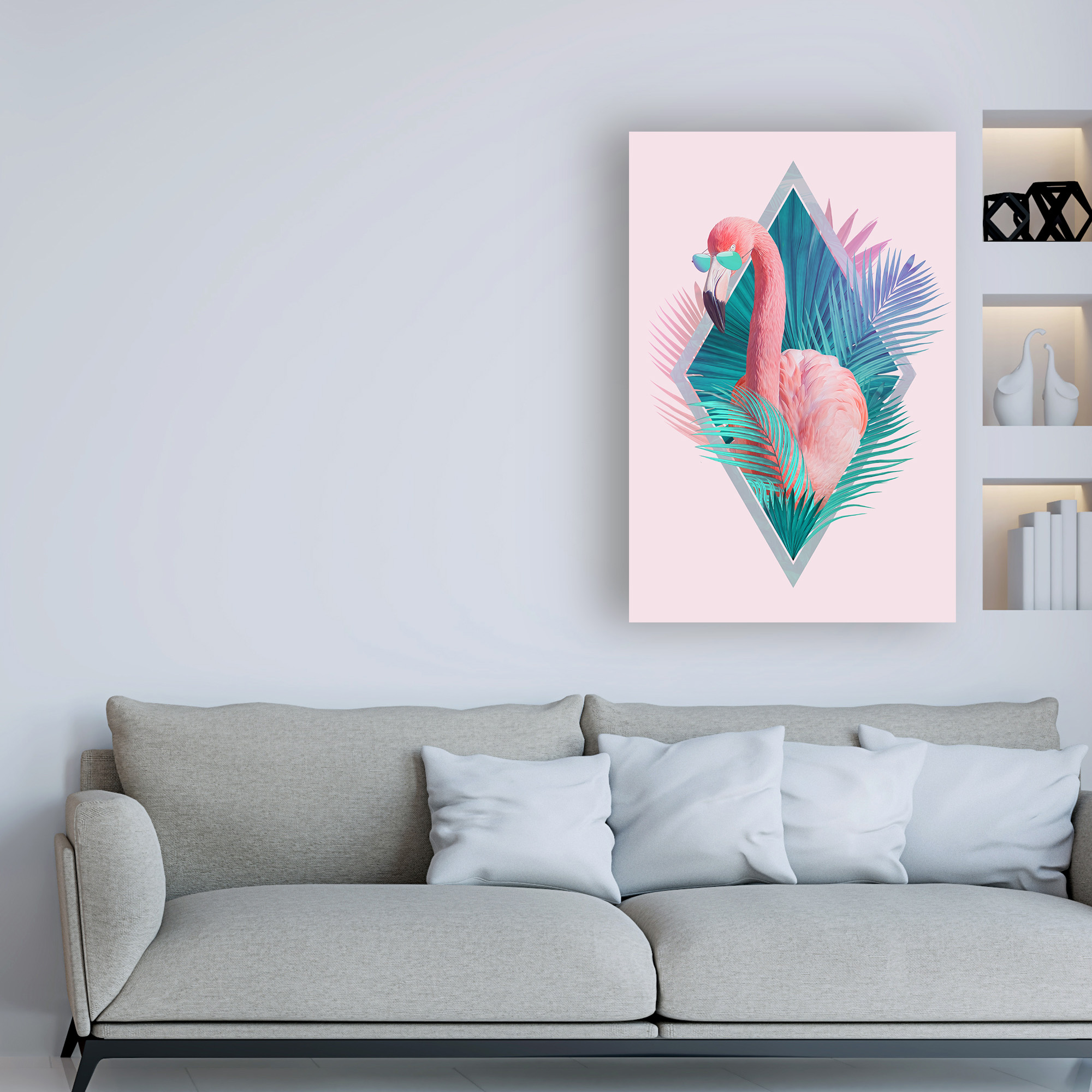 Trademark Fine Art 'Tropical Leaves Flamingo' Canvas Art by Robert Farka