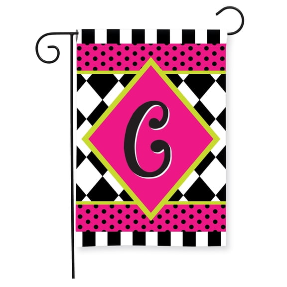 Briarwood Lane Everyday Garden Flag 12x18 For Outdoor Neon Checkerboard Monogram - C Garden Flag Flags For Outside