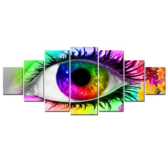 Startonight Huge Canvas Wall Art Colorful Eye, USA Large Home Decor, Dual View Surprise Artwork Modern Framed Wall Art Set of 7 Panels Total 39.37 x 94.49 inch