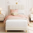 thumbnail image 1 of Girls'/para niños' forrado cama de plataforma con wave cabecero - easy to assemble, de madera slats support, no necesita colchón base, beige, 1 of 10