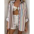 thumbnail image 3 of Camisa Casual De Rayas Multicolor Con Botones Y Bolsillo Para Mujer, 3 of 30
