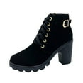 thumbnail image 2 of BLTIBY Ankle Boots for Women Chunk Block Heel Lace Up Waterproof Buckle Boot Winter Fall Fashion Booties Side Zip Black 40, 2 of 8