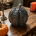 thumbnail image 6 of Artificial Rattan Woven Pumpkin Decoration, Resin Craft for Halloween and Thanksgiving Home Desk Decor, Black, 6 of 8