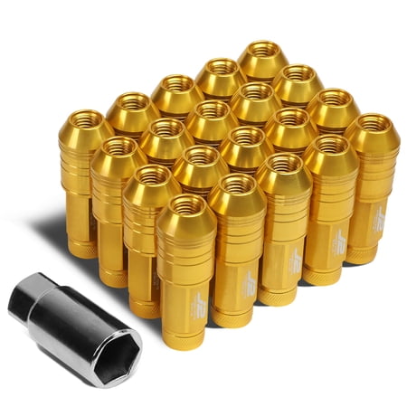 J2 Engineering LN-T7-025-15-GD J2 Engineering 7075 -T6 Forged Aluminum M12 x 1.5 20 Pcs 70mm Open End Lug Nut Set w/ Adapter Gold