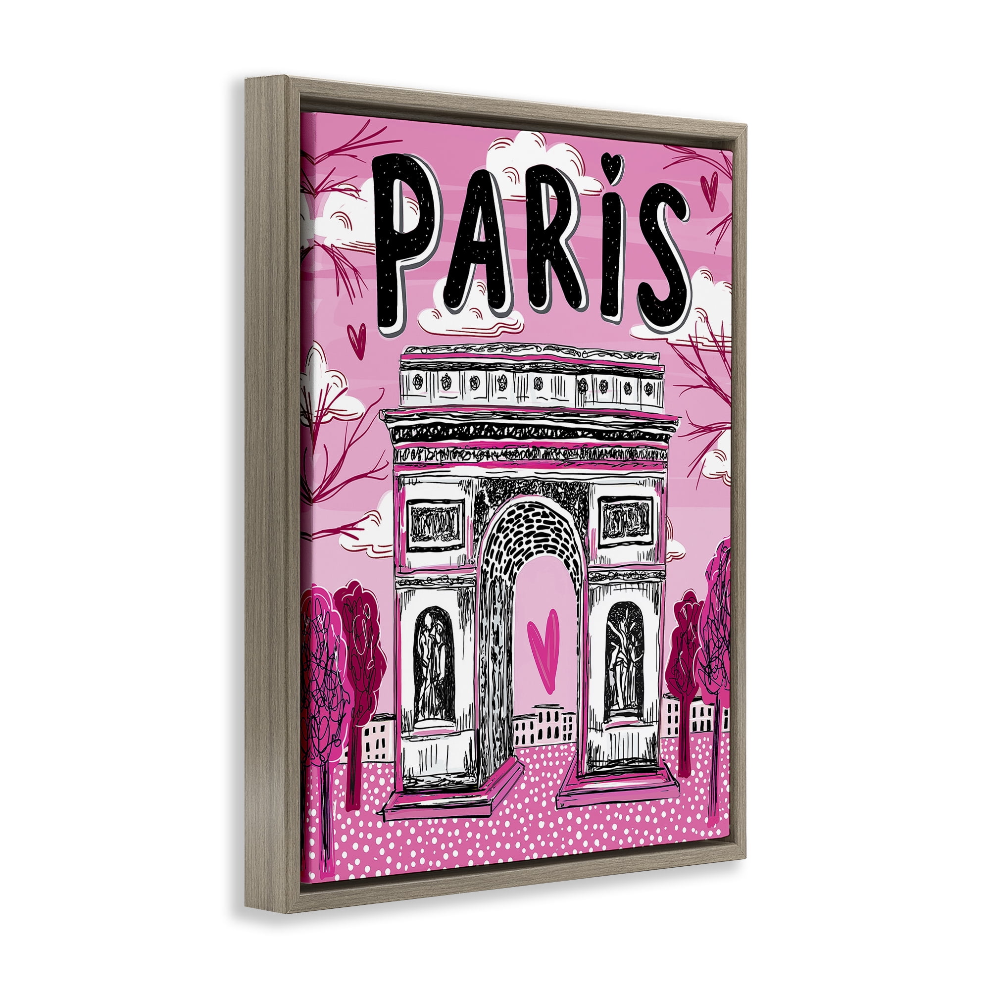Stupell Industries Romantic Paris Arc de Triomphe Brown Framed Floater Canvas Wall Art, design by Jess Stempel