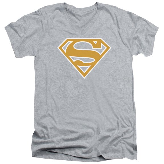 Superman - Lt Orange & White Shield - Slim Fit V Neck Shirt - Medium