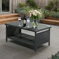 thumbnail image 3 of Ktaxon X-Large Outdoor Wicker Coffee Table with Tempered Glass Top and Storage, Black, 3 of 8
