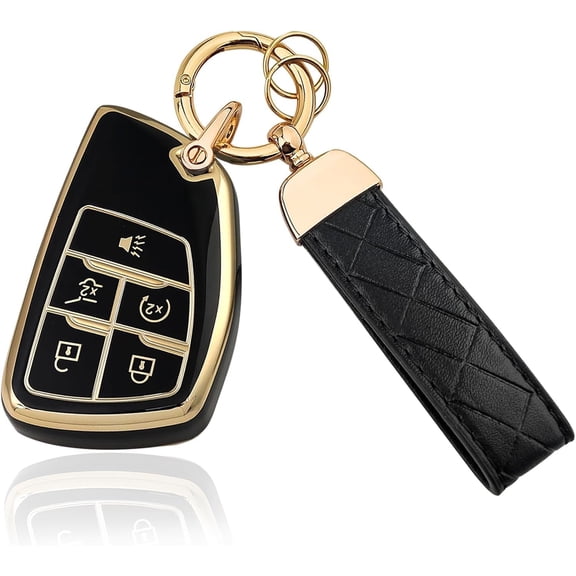Key Fob Cover Compatible with Fit for GMC Yukon Denali Sierra Chevy Silverado Suburban Tahoe Buick Keychain Case Holder Protector,Black, Keychain
