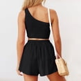 thumbnail image 5 of Cathalem Women's 2 Piece Set One Shoulder Gathered Crop Top Shorts Beach Two Piece Set Black M, 5 of 5