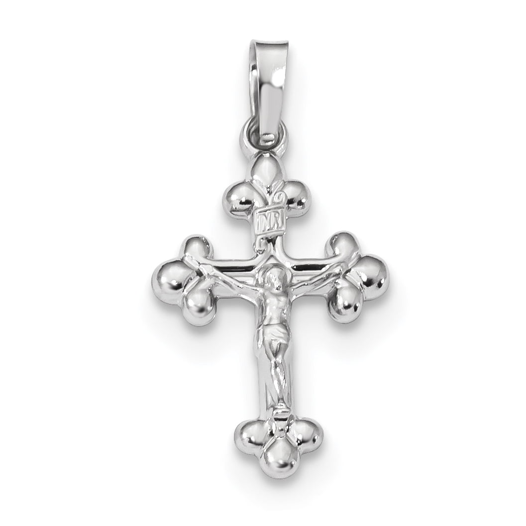 IceCarats 14k White Gold Budded Crucifix Cross Religious Pendant